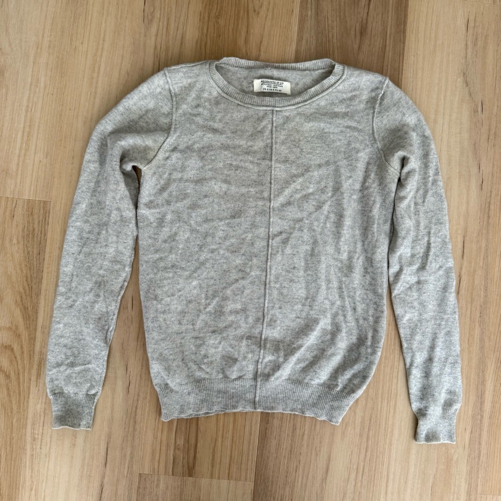 AllSaints 100% Cashmere Light Grey Crewneck Sweater
